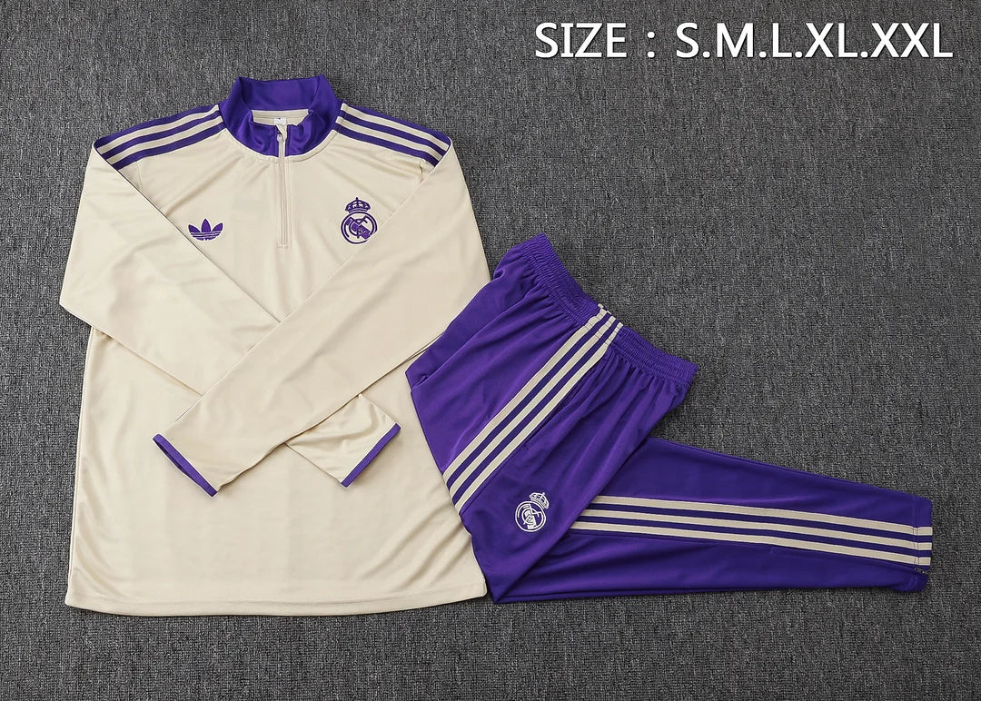 2025/2026 Real Madrid Apricot Retro Edition Half-Pull Training Suit Football Shirt 1:1 Set