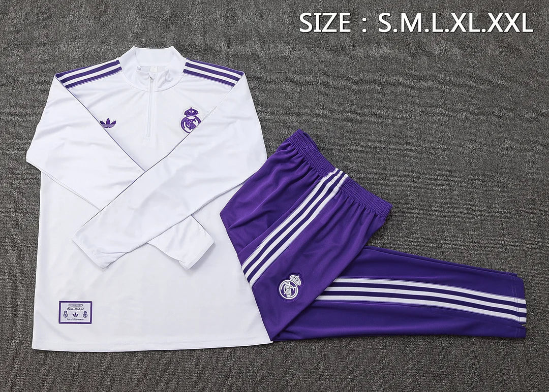 2025-2026 Real Madrid Retro White Half-Pull Training Suit Football Shirt 1:1 Set 02