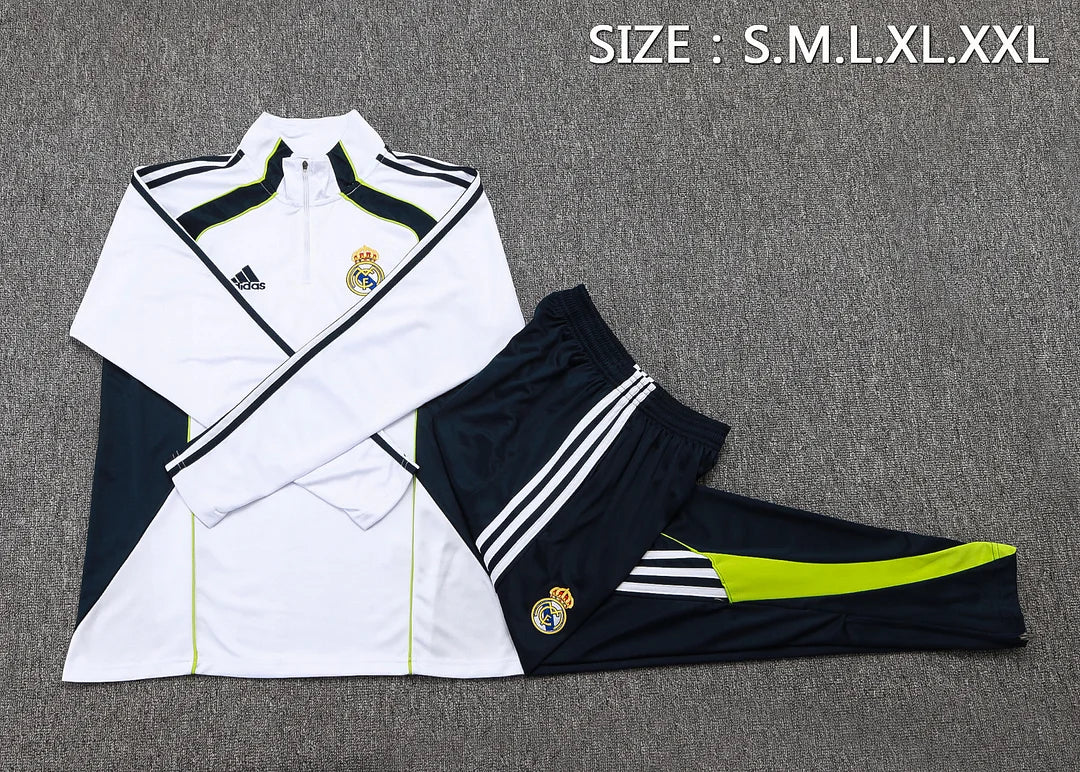 2025-2026 Real Madrid Retro White Half-Pull Training Suit Football Shirt 1:1 Set 01