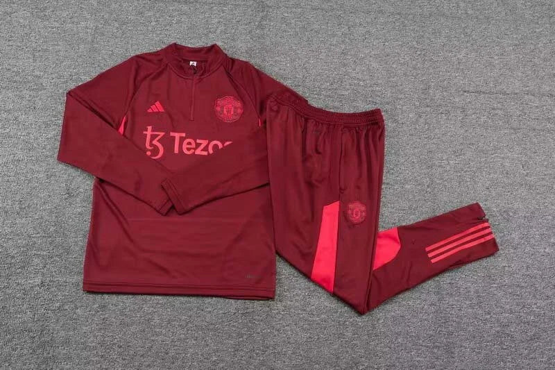 2023/2024 Manchester United Half-Pull Training Suit Purplish red Football Shirt 1:1 Set