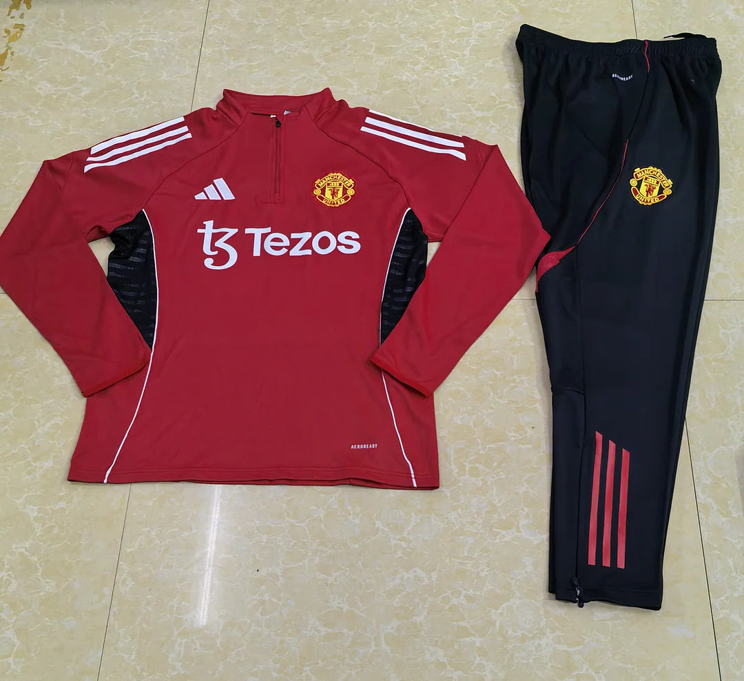 2025/2026 Manchester United Half-Pull Training Suit Red Football Shirt 1:1 Set