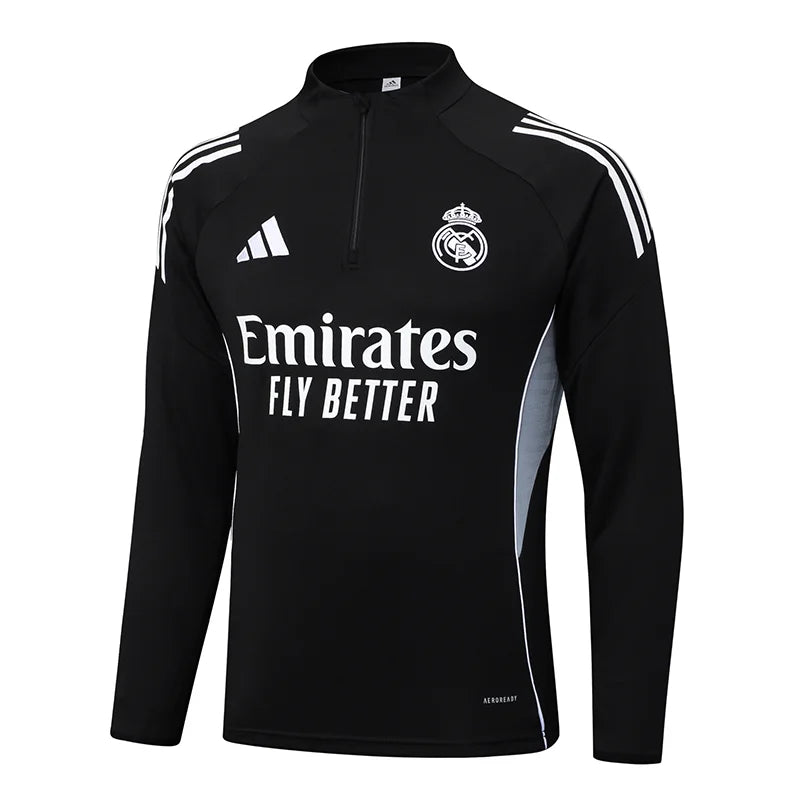 2025-2026 Real Madrid Black Half-Pull Training Suit Football Shirt 1:1 Set