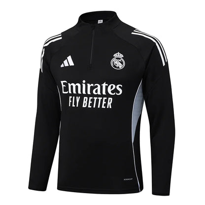 2025-2026 Real Madrid Black Half-Pull Training Suit Football Shirt 1:1 Set