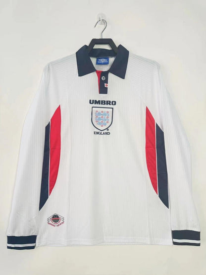 1998 Retro Long Sleeve England Home Soccer Jersey 1:1