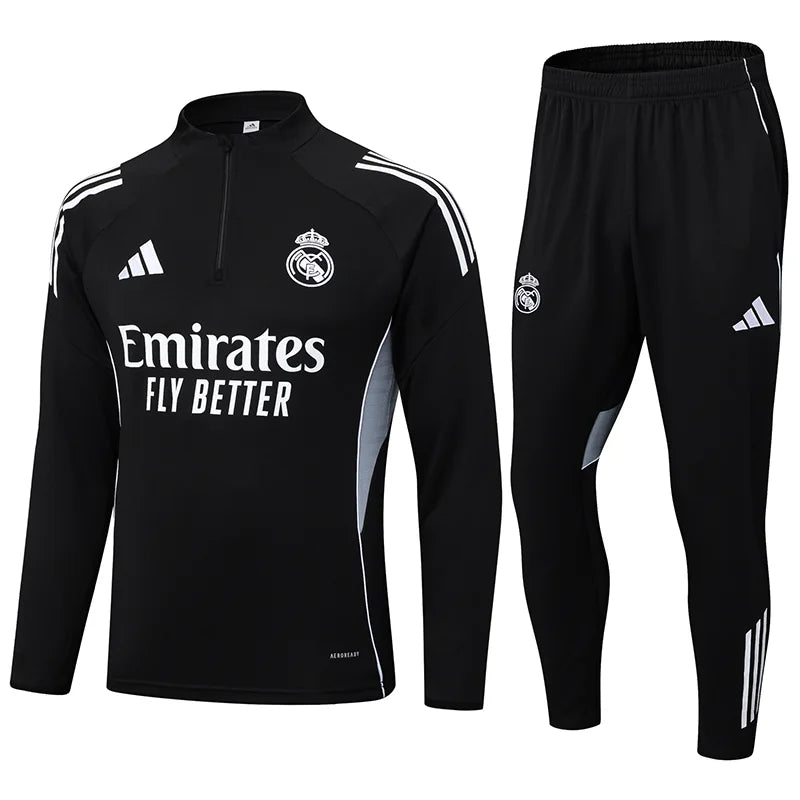 2025-2026 Real Madrid Black Half-Pull Training Suit Football Shirt 1:1 Set