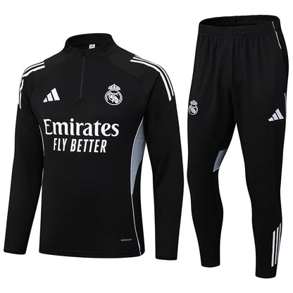 2025-2026 Real Madrid Black Half-Pull Training Suit Football Shirt 1:1 Set