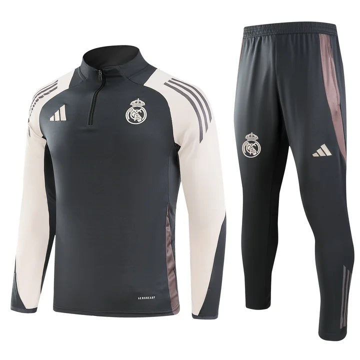 2024/2025 Real Madrid Royal Dark Gray Half-Pull Training Suit Football Shirt 1:1 Set