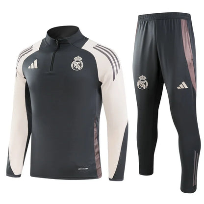 2024/2025 Real Madrid Royal Dark Gray Half-Pull Training Suit Football Shirt 1:1 Set