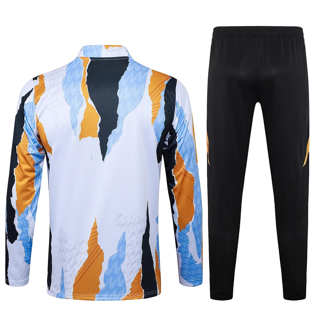 2025/2026 Real Madrid Blue, white and yellow inkjet printing Half-Pull Training Suit Football Shirt 1:1 Set