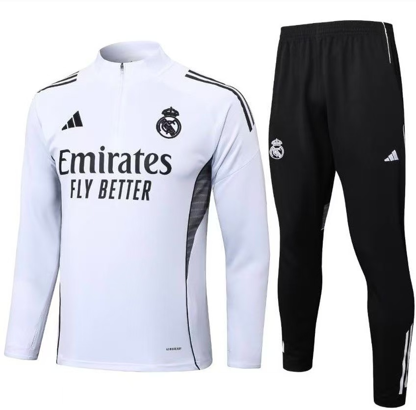 2025-2026 Real Madrid White Half-Pull Training Suit Football Shirt 1:1 Set