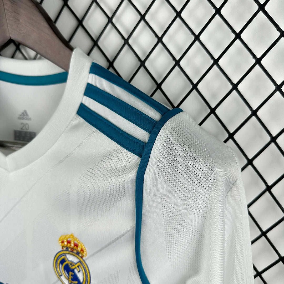 2017/2018 Retro Long Sleeve Real Madrid Home Football Shirt 1:1 Kids Size