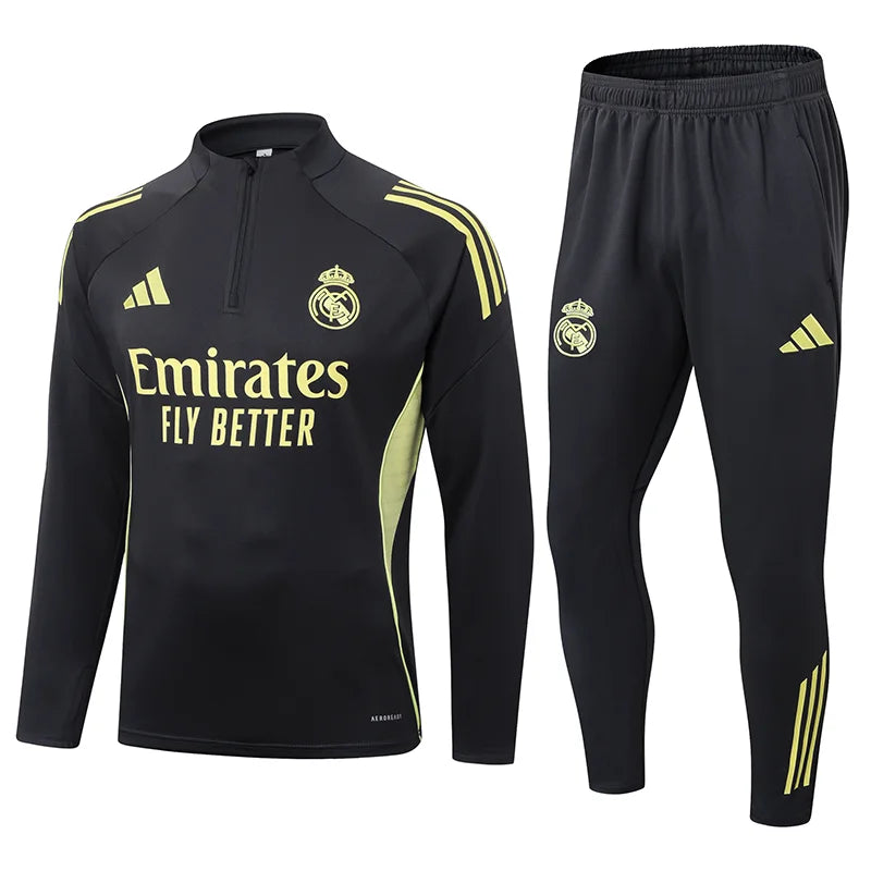 2025-2026 Real Madrid Dark Gray Half-Pull Training Suit Football Shirt 1:1 Set