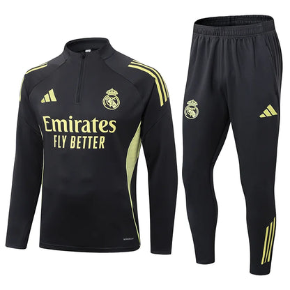 2025-2026 Real Madrid Dark Gray Half-Pull Training Suit Football Shirt 1:1 Set