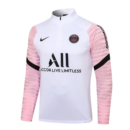 2021/2022 Psg Paris Saint-Germain Half-Pull Training Suit White and pink Set