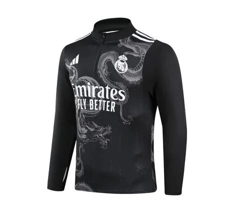2024/2025 Real Madrid Royal Black Special Edition Half-Pull Training Suit Football Shirt 1:1 Set