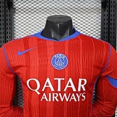 2025/2026 Long Sleeve Player Version Paris Saint-Germain Third away Red Football Shirt 1:1