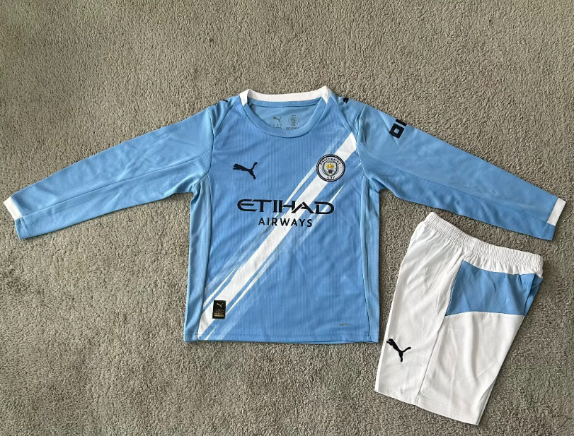 2025/2026 Long Sleeve Manchester City Home 01 Football Jersey 1:1 Kids Size