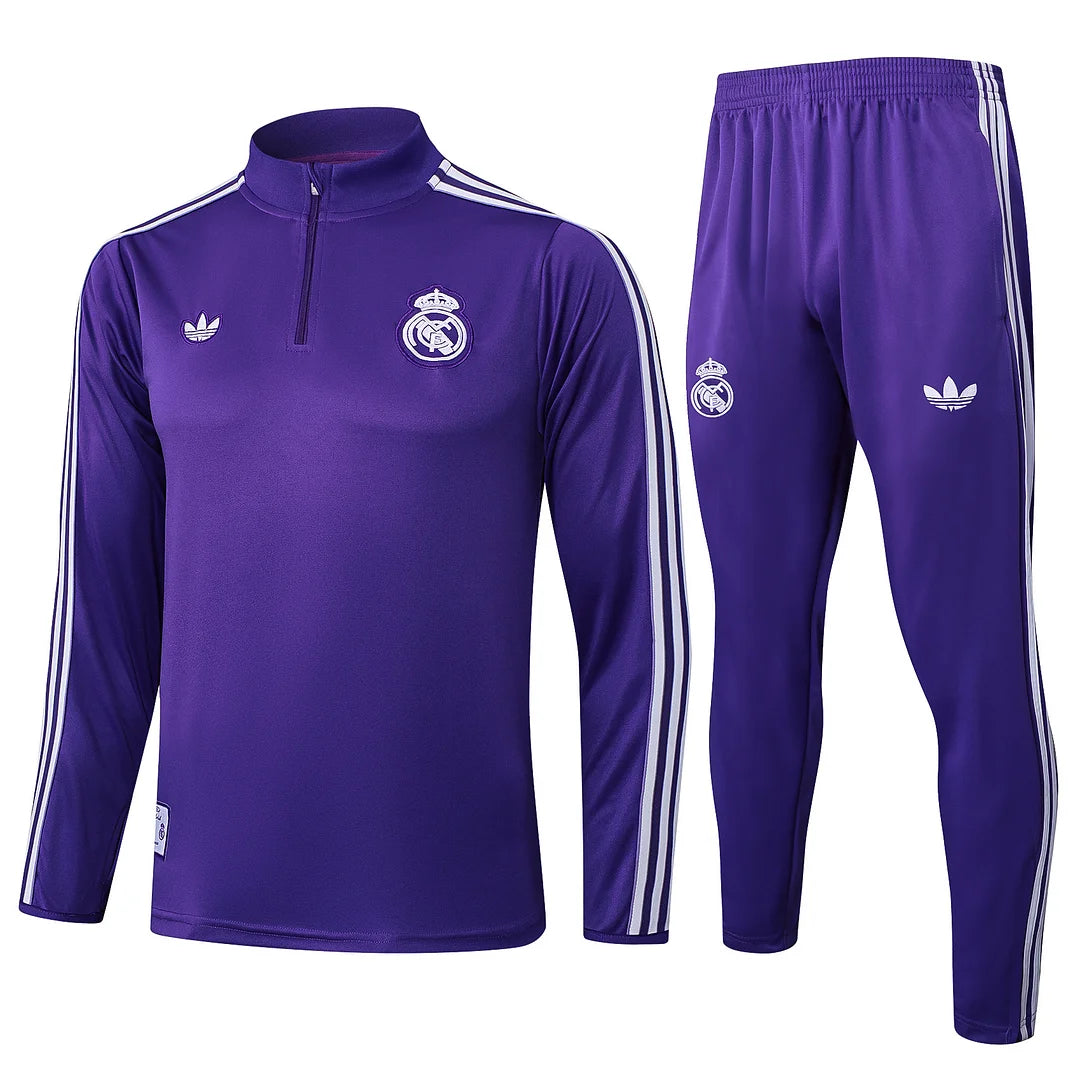 2025/2026 Real Madrid Purple Retro Edition Half-Pull Training Suit Football Shirt 1:1 Set