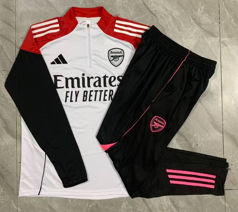 2025/2026 Arsenal Half-Pull Training Suit White Football Shirt 1:1 Set