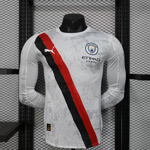 2025/2026 Long Sleeve Player Version Manchester City KidSuper Joint Edition White Football Shirt 1:1