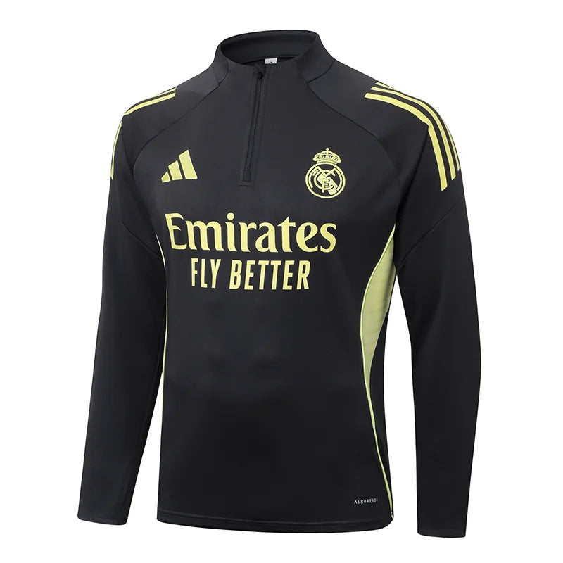 2025-2026 Real Madrid Dark Gray Half-Pull Training Suit Football Shirt 1:1 Set