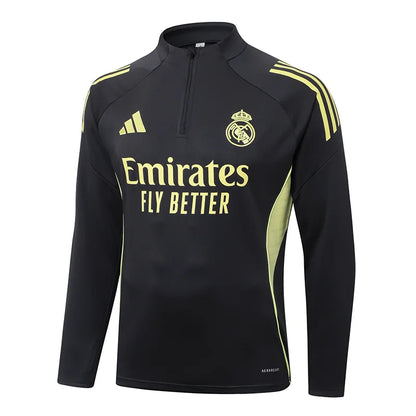 2025-2026 Real Madrid Dark Gray Half-Pull Training Suit Football Shirt 1:1 Set