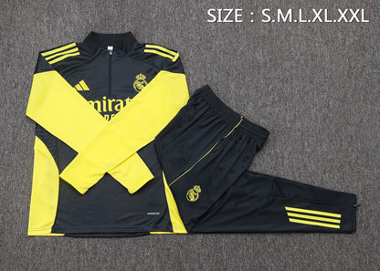 2025/2026 Real Madrid Dark gray with yellow sleeves Half-Pull Training Suit Football Shirt 1:1 Set