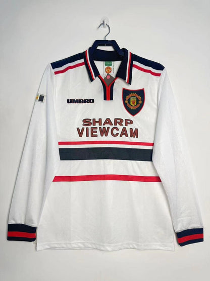1998-1999 Retro Long Sleeve Manchester United Away White Football Shirt 1:1