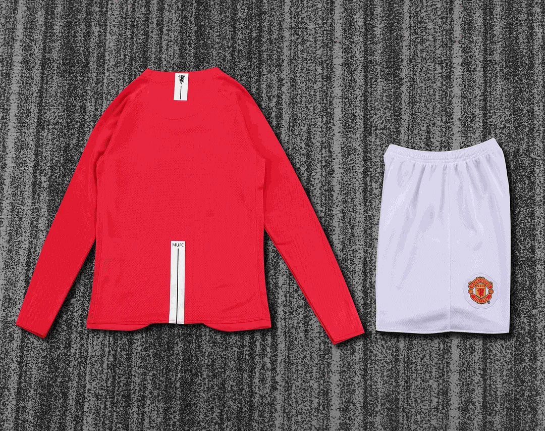 2007/2008 Retro Long Sleeve Manchester United Home Champions League Edition Football Shirt 1:1 Kids Size