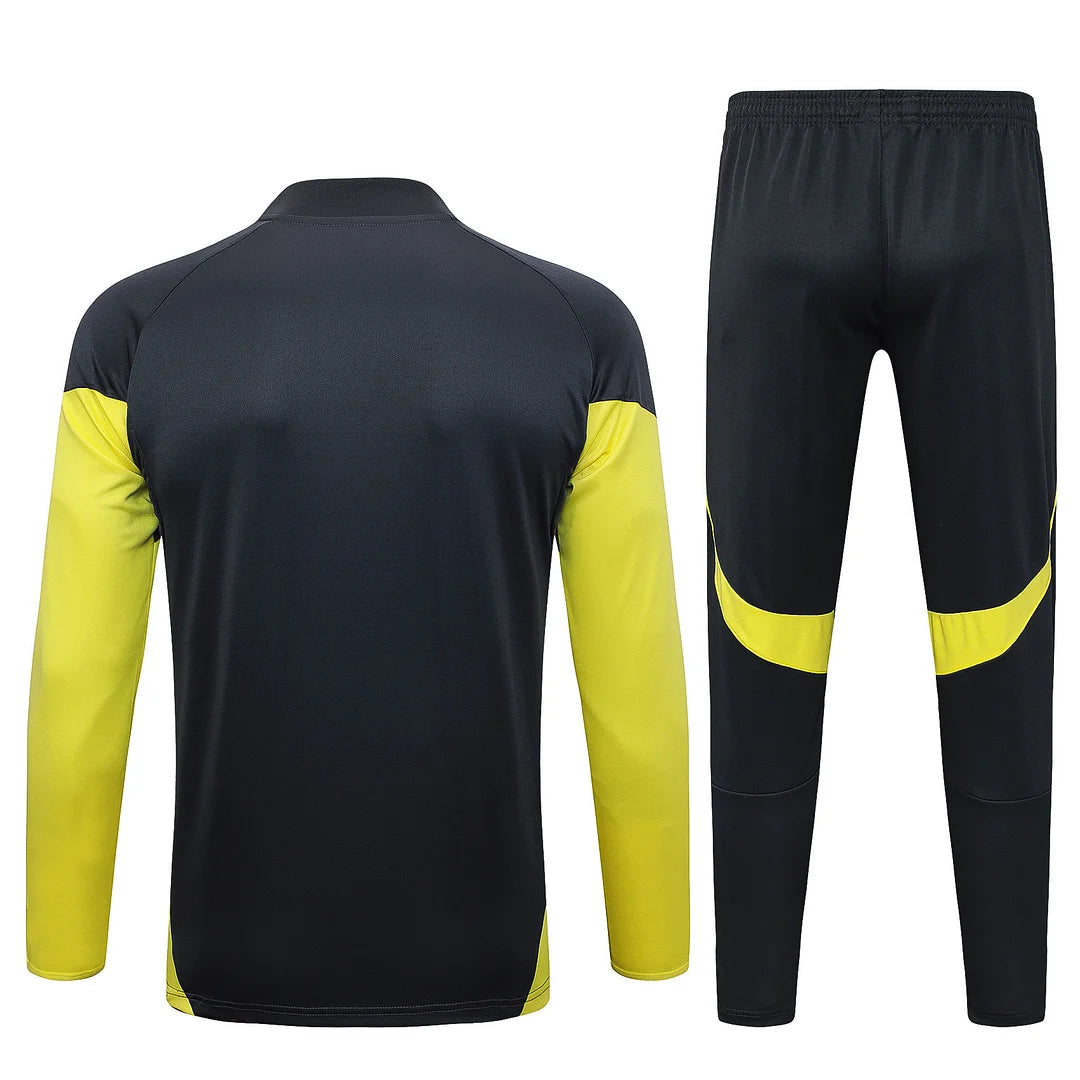 2025/2026 Real Madrid Dark gray with yellow sleeves Half-Pull Training Suit Football Shirt 1:1 Set