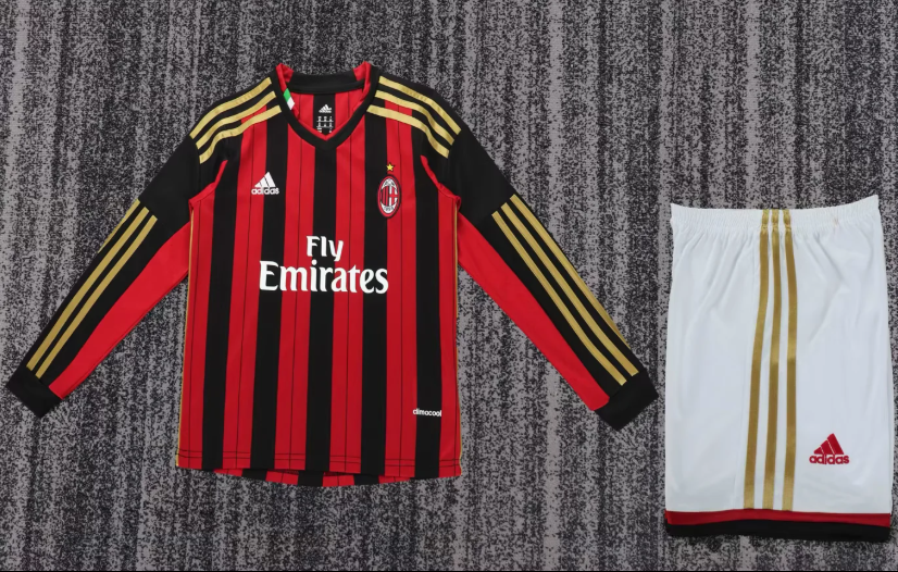 2013-2014 Retro Long Sleeve AC Milan Home Football Shirt 1:1 Kids Size
