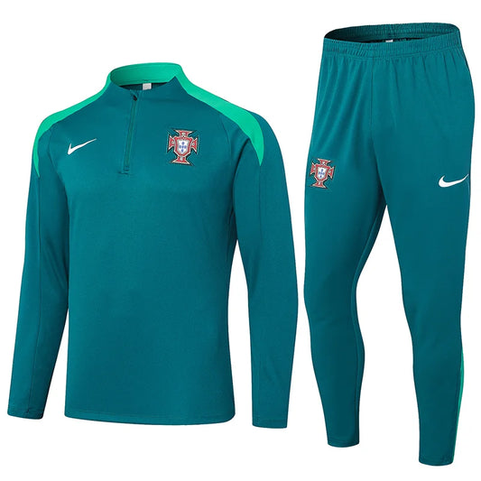 2024-2025 Portugal Half-Pull Training Suit Dark Green Football Shirt Set