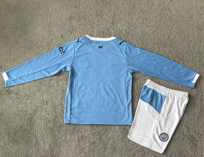 2025/2026 Long Sleeve Manchester City Home 01 Football Jersey 1:1 Kids Size