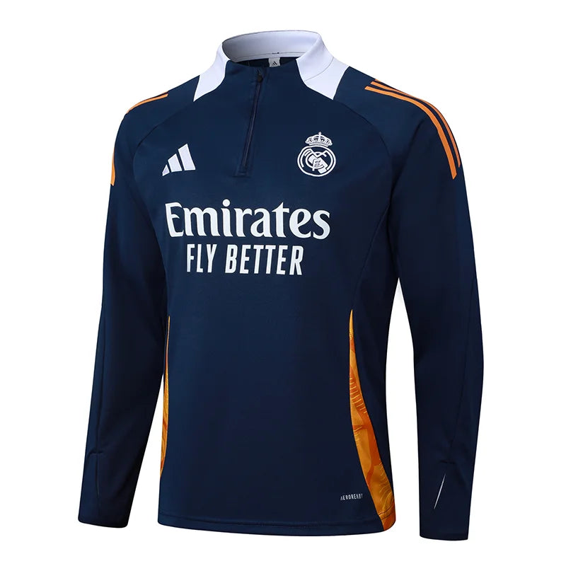2024/2025 Real Madrid Royal blue white collar Half-Pull Training Suit Football Shirt 1:1 Set