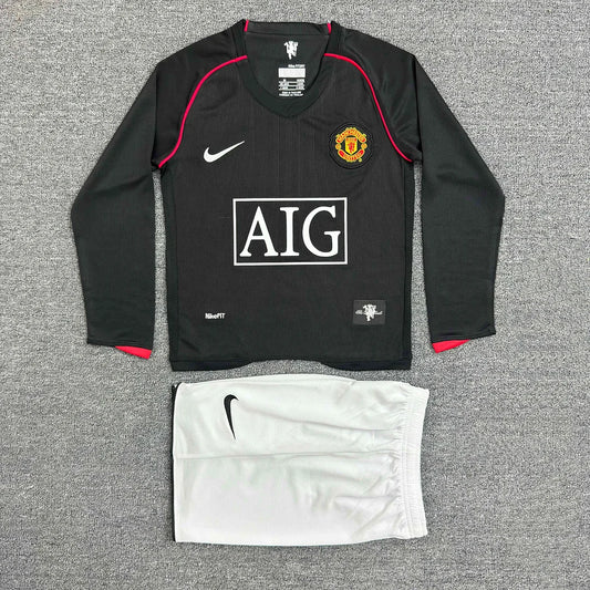 2007/2008 Retro Long Sleeve Manchester United Third Away Football Shirt 1:1 Kids Size
