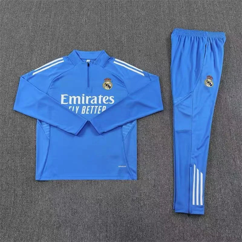 2025-2026 Real Madrid blue Half-Pull Training Suit Football Shirt 1:1 Set