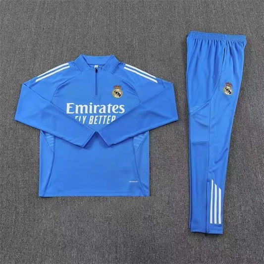 2025-2026 Real Madrid blue Half-Pull Training Suit Football Shirt 1:1 Set