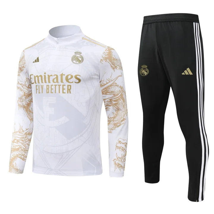2024/2025 Real Madrid Royal White print special edition Half-Pull Training Suit Football Shirt 1:1 Set