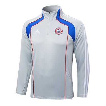 2025/2026 Bayern Munich Half-Pull Training Suit Light Gray Retro Style Football Shirt 1:1 Set