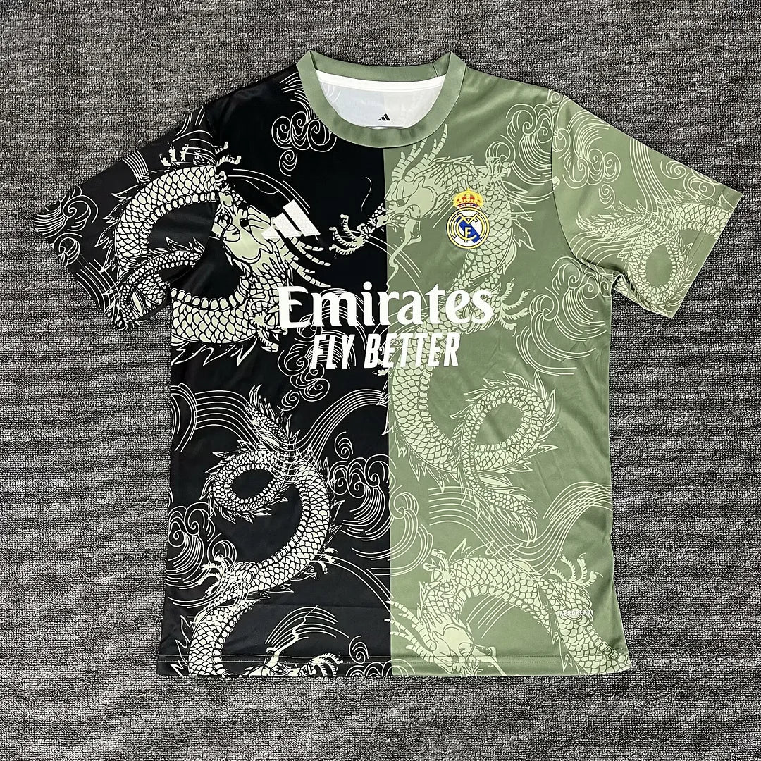 2025/2026 Real Madrid Dragon pattern Army green and Black Football Jersey 1:1