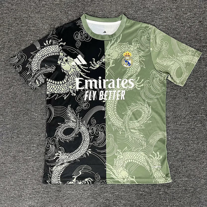 2025/2026 Real Madrid Dragon pattern Army green and Black Football Jersey 1:1