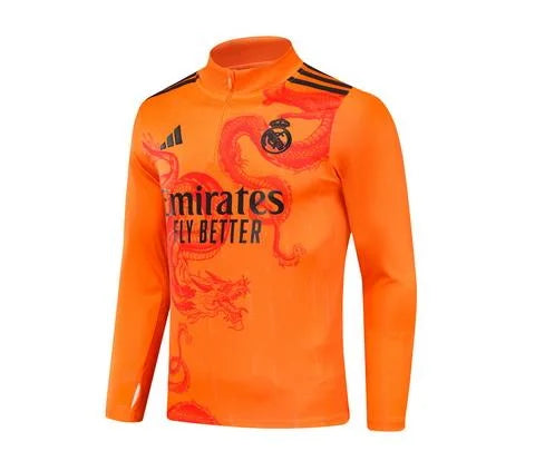 2024/2025 Real Madrid Royal Orange Special Edition Half-Pull Training Suit Football Shirt 1:1 Set