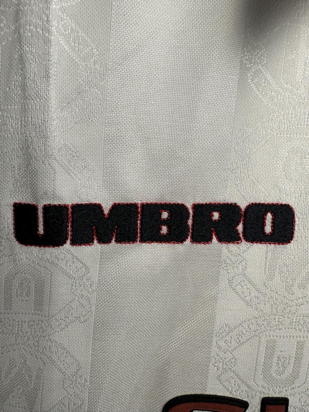 1998-1999 Retro Long Sleeve Manchester United Away White Football Shirt 1:1