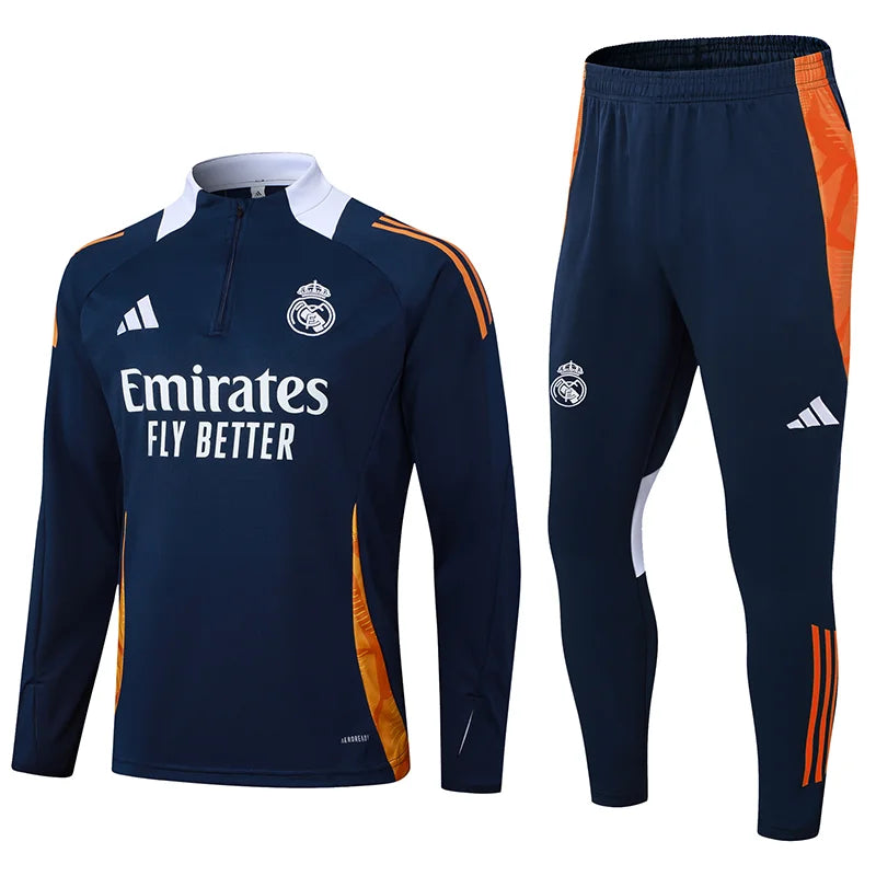 2024/2025 Real Madrid Royal blue white collar Half-Pull Training Suit Football Shirt 1:1 Set