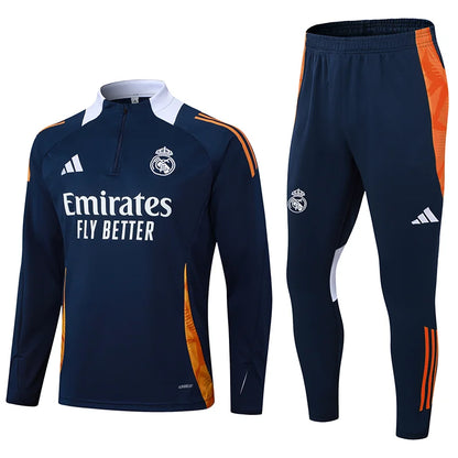 2024/2025 Real Madrid Royal blue white collar Half-Pull Training Suit Football Shirt 1:1 Set