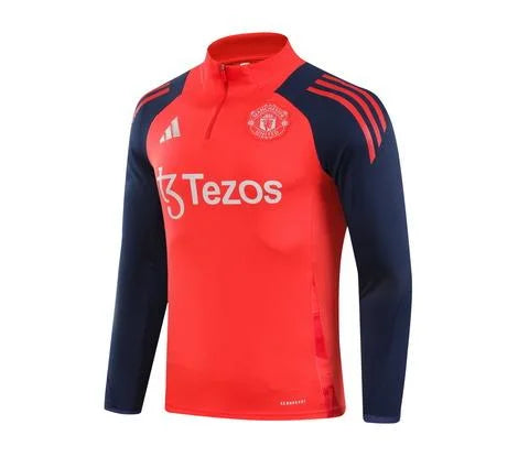 2024/2025 Manchester United Half-Pull Training Suit Red Blue Football Shirt 1:1 Set