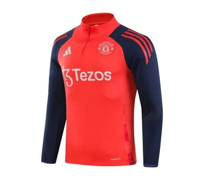 2024/2025 Manchester United Half-Pull Training Suit Red Blue Football Shirt 1:1 Set