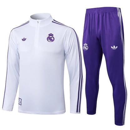 2025-2026 Real Madrid Retro White Half-Pull Training Suit Football Shirt 1:1 Set 02