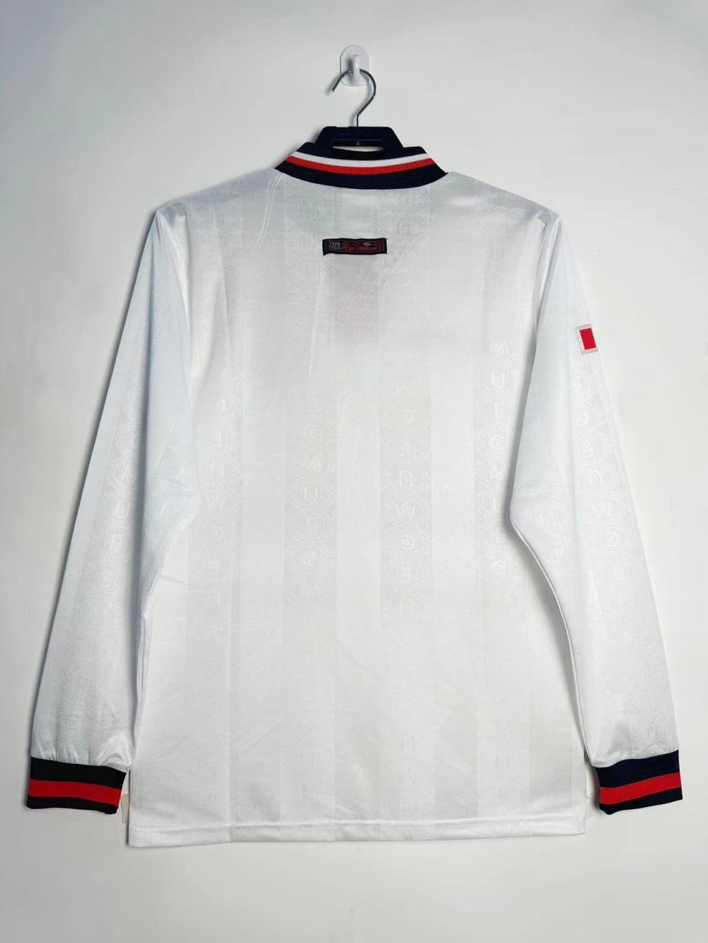 1998-1999 Retro Long Sleeve Manchester United Away White Football Shirt 1:1