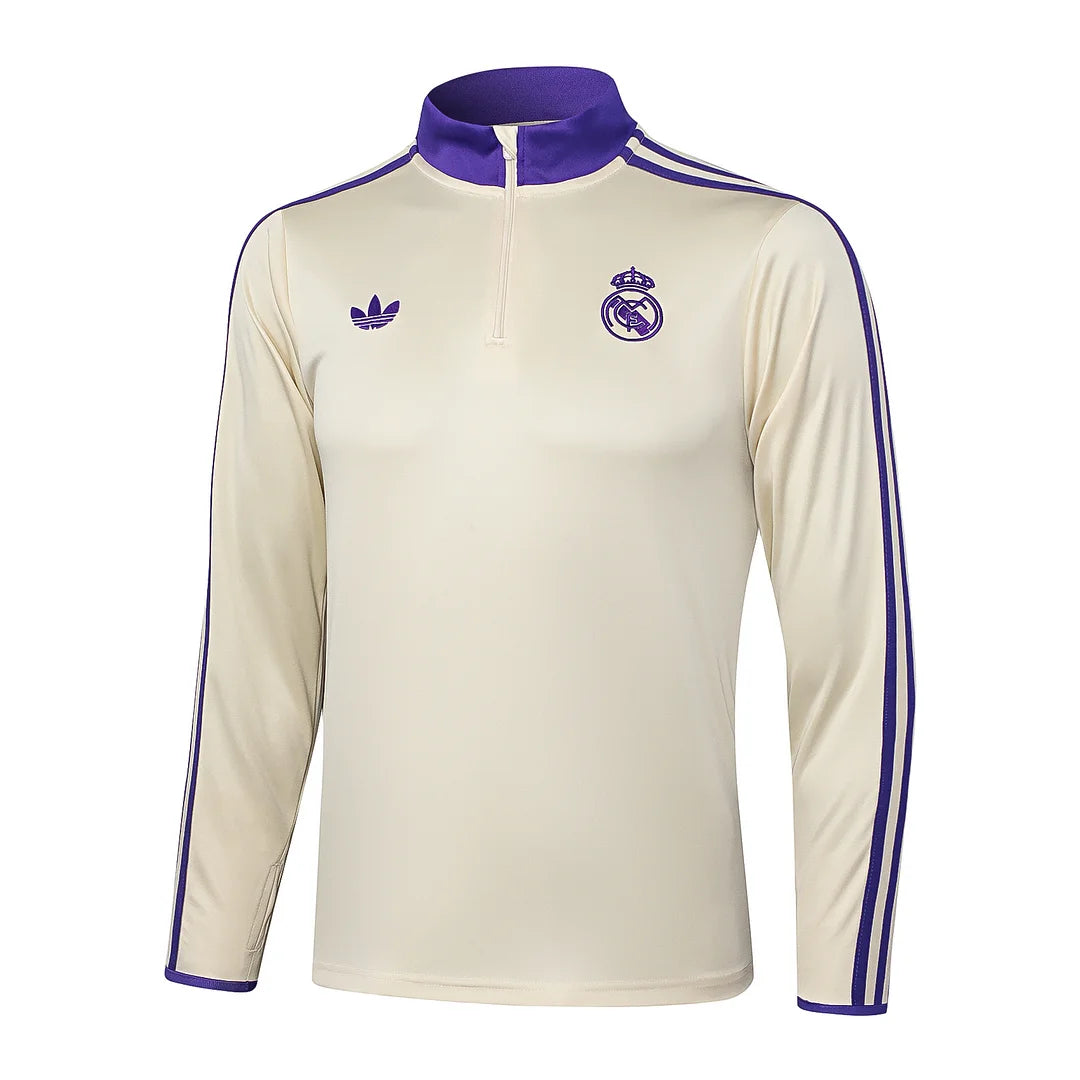 2025/2026 Real Madrid Apricot Retro Edition Half-Pull Training Suit Football Shirt 1:1 Set
